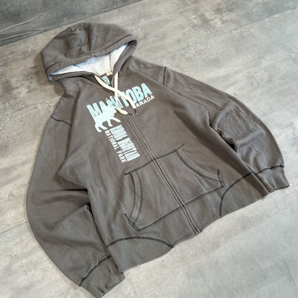 Y2K 00's Blue Mountain Winnipeg Abercrombie & Fitch Style Zip Up Grey Hoodie